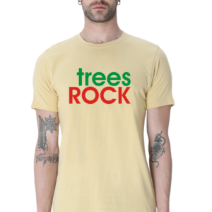 Male Round Neck Half Sleeve T- Shirt with Trees Rock Logo